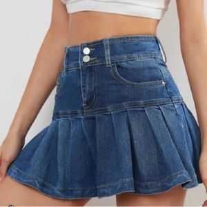 Jean Pleated High Waisted Mini Skirt